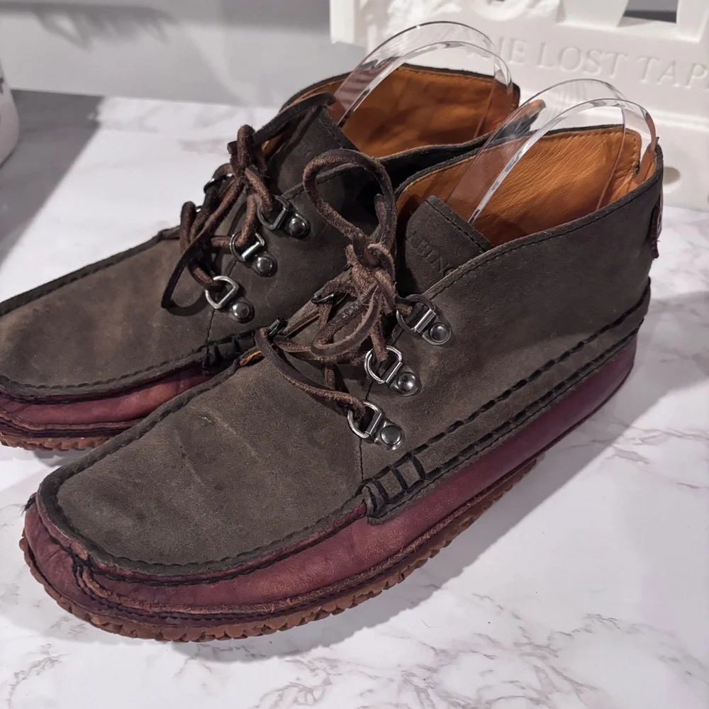 L.L. Bean Men’s Leather Moc Chukka Boots Brown Green Lace-Up Rugged Outdoor